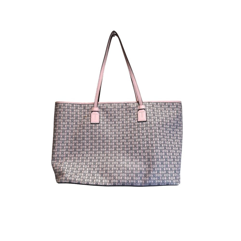 Tory Burch Pink Leather Tote Bag With Canvas Interior And Snap Closure - Picture 2 of 9